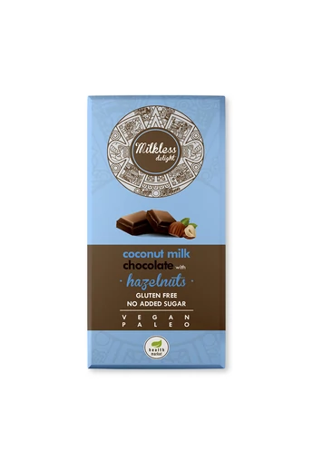 MILKLESS DELIGHT kókusztej alapú csokoládé egészmogyoróval MILKLESS DELIGHT kókusztej alapú csokoládé egészmogyoróval